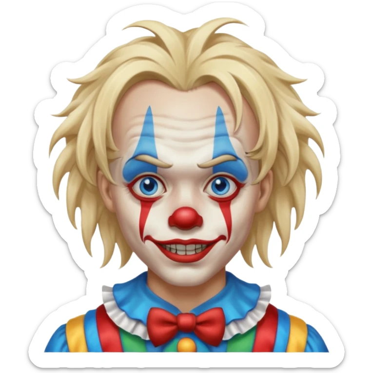 creepy clown boy with messy very long long blonde hair, blue eyes sticker