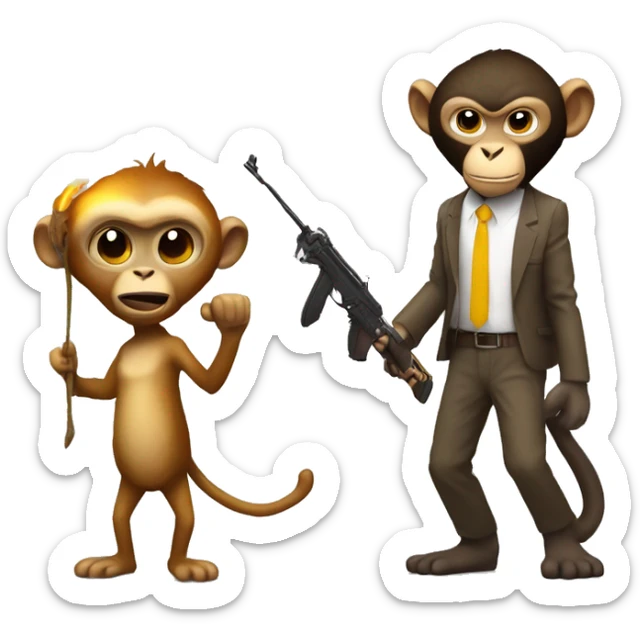 un macaco con una antorcha, otro macaco con un ak de arma y otro que tenga un traje de radiacion  sticker