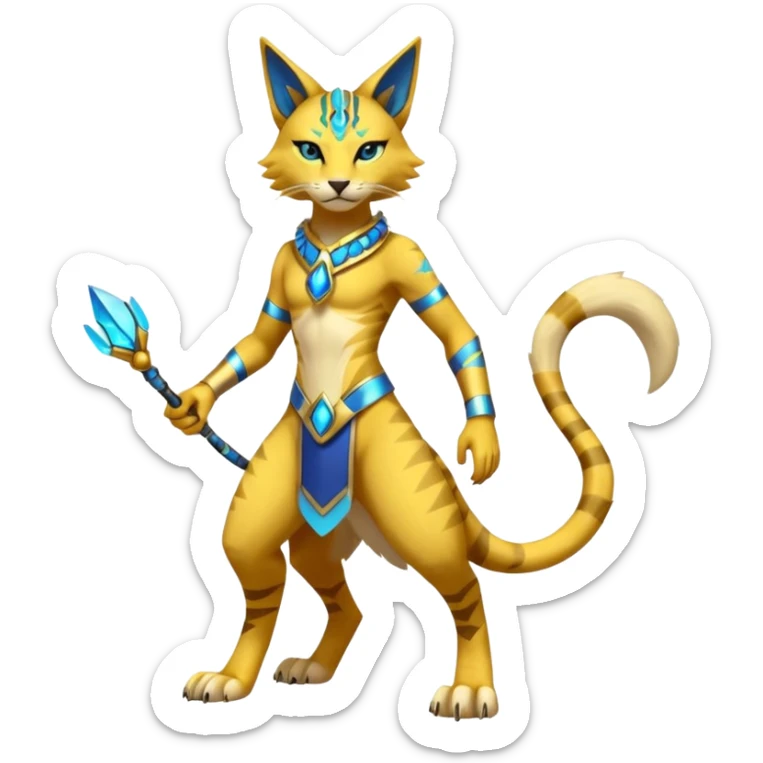 Modern anthropomorphic furry futuristic shiny colorful Bastet-Lombax-Zeraora-Renamon-fusion (full body) sticker