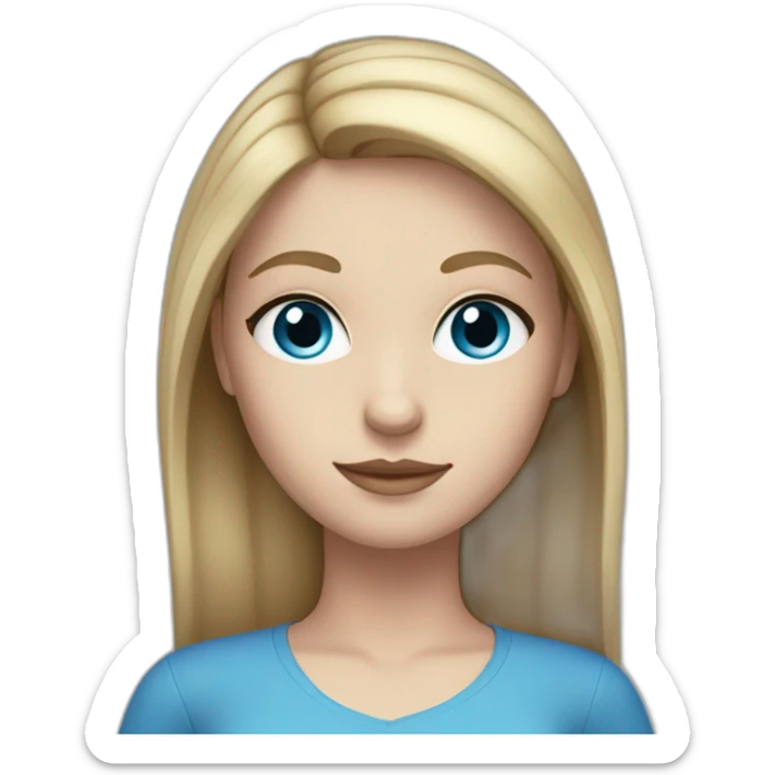 Girl with straight, dark blonde hair, blue eyes, white skin, makeup sticker