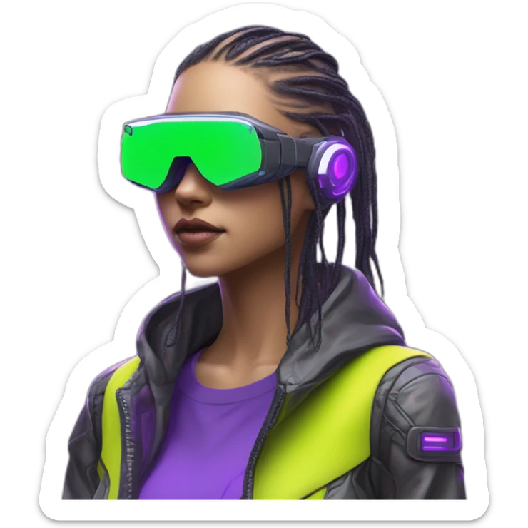 3D Emoji of a techwear Futuristic streetwear metaverse high tech clothes Lemon green and purple neon READY PLAYER ONE matrix Cyberpunk sticker