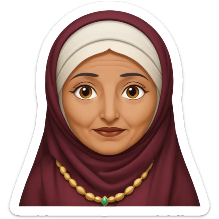 an old emirati women wearing traditional cloths covers her face with burg'a sticker