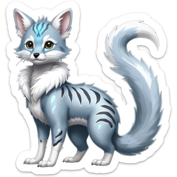 Feral Rare Fantasy cool handsome badass  sparkly shiny Vernid-Trico-species by LiLaiRa, random markings, tufted tail, tufted ears, full body sticker