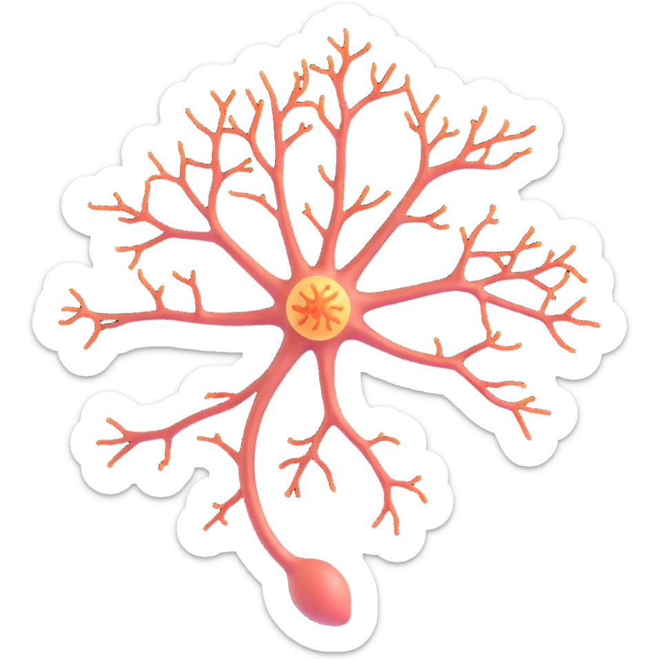 anatomical illustration of a neuron showing all parts including the myelin sheath and neuroprotective elements, detailed, clear anatomy sticker