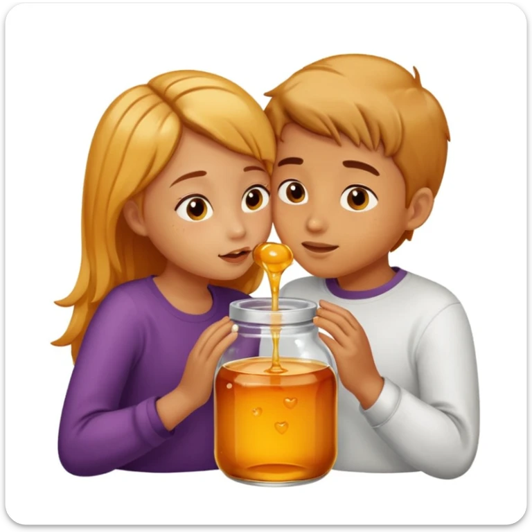 A boy and a girl inside a jar of honey hugging and kissing sticker