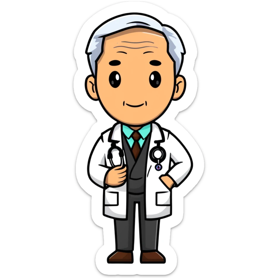 professional mature male doctor around 60 with stethoscope and white coat, cinnamon skin tone, medium-dark complexion sticker