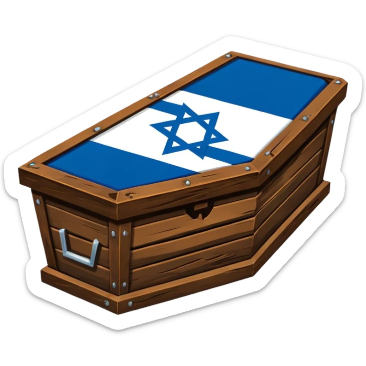 Israel flag star turning inwards to look like trash then a coffin till it says the end in all blue background  sticker