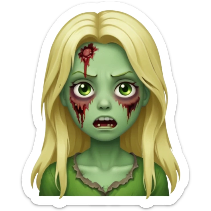 girl zombie with blonde long hair green skin and with no angry face and with the mouth closed sticker