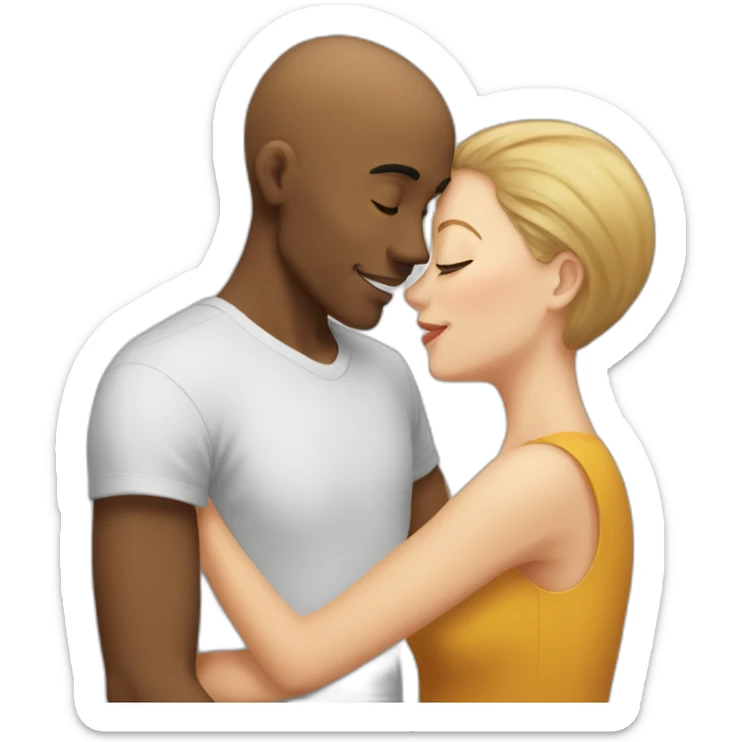 A mixed race man with very little hair kissing a white woman with light brown hair sticker