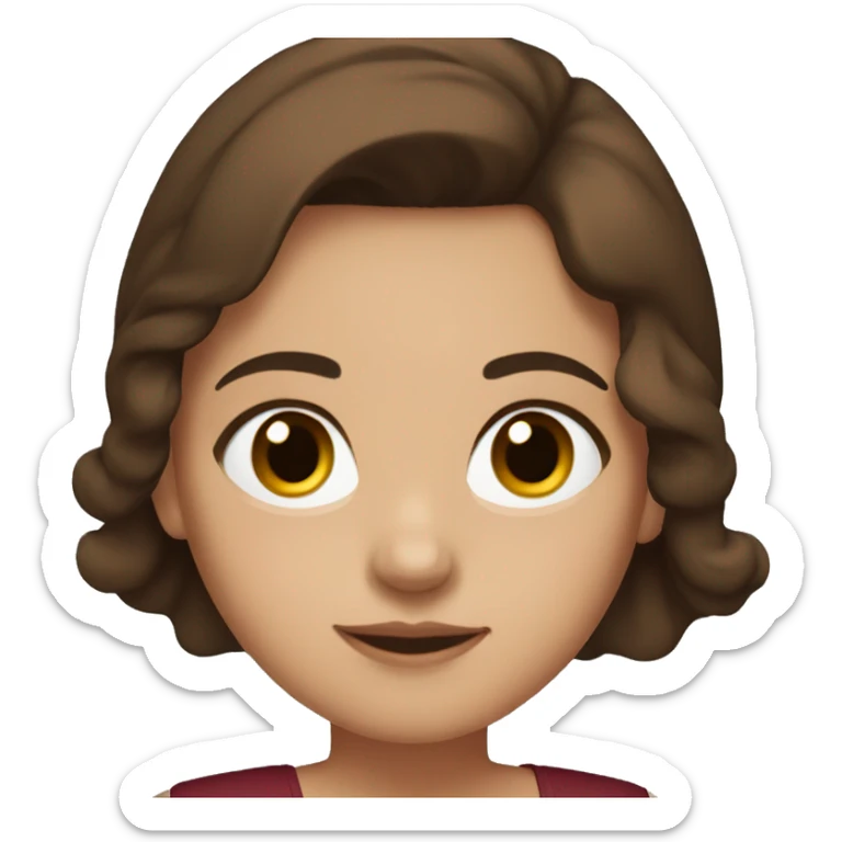 girl with brown hair and brown eyes wearing a burgundy off the shoulder top sticker