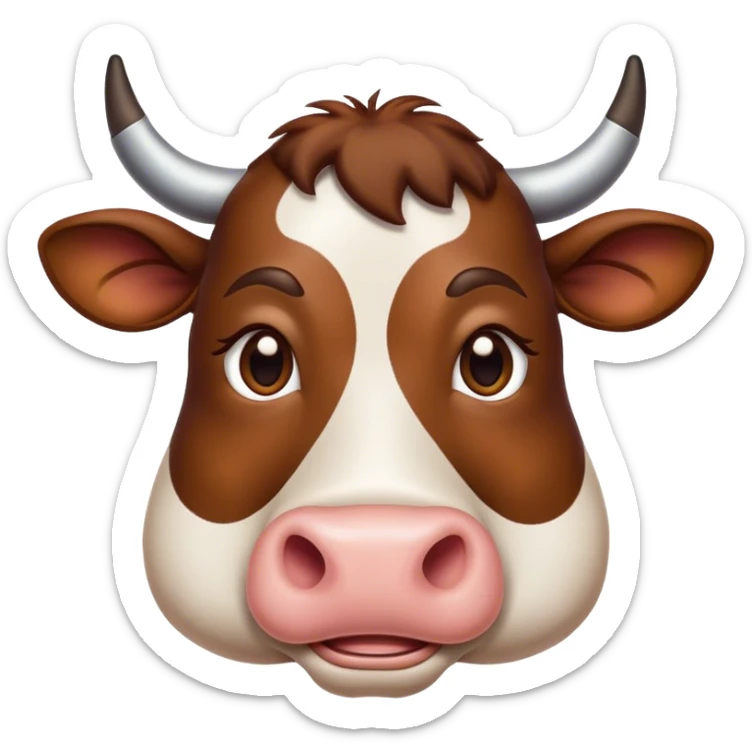 Cinematic Noble Brown Cow Portrait Emoji, Poised and regal, with a large, sturdy build and a smooth, well-groomed deep brown hide, deep-set soulful brown eyes, Simplified yet sharp and sophisticated features, highly detailed, glowing with a soft, dignified glow, high shine, intelligent and calm, stylized with an air of pastoral majesty, focused and attentive, soft glowing outline, capturing the essence of a watchful and confident bovine guardian, so majestic it feels as though it could amble out of the screen with effortless authority! sticker