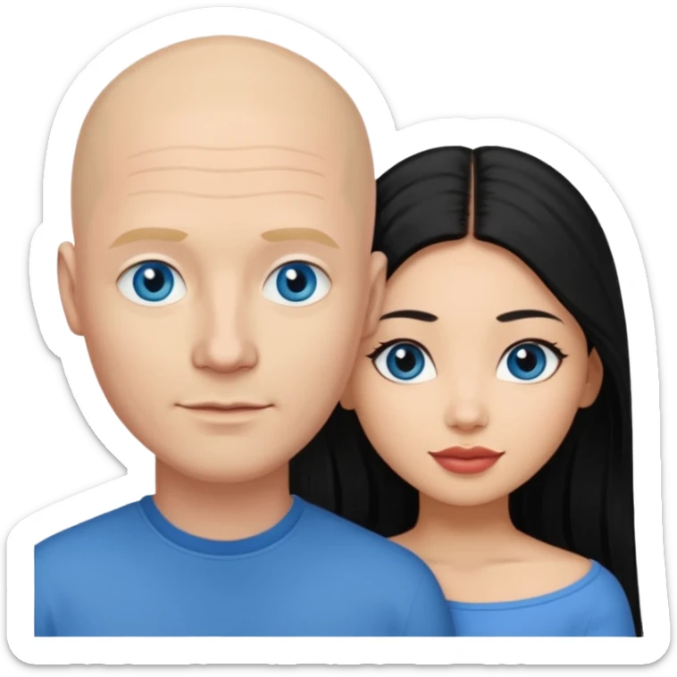Bald white man blue eyes in love with Filipina woman with long hair and dark eyes sticker