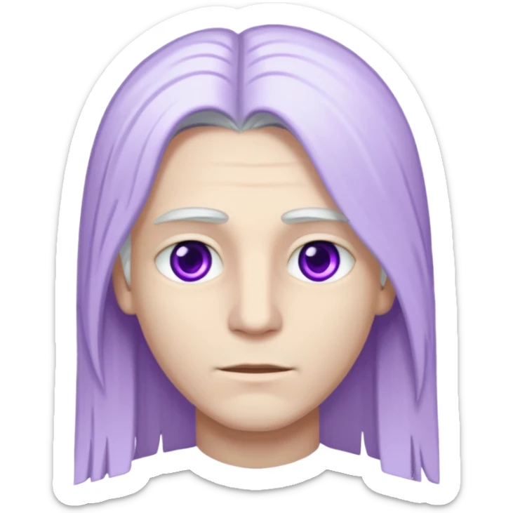 Beyaz uzun ve düz saçları olan,mor göz rengi olan, bembeyaz tenli bir erkek,genç sticker