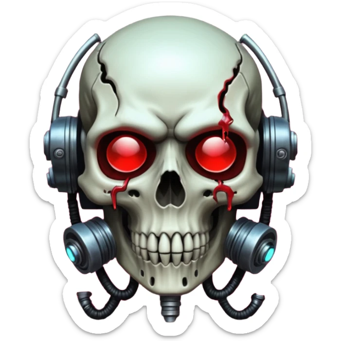 an apocalyptic backdrop in the style.of your bleeding skull art with cyber punk and steam punk ascetics sticker