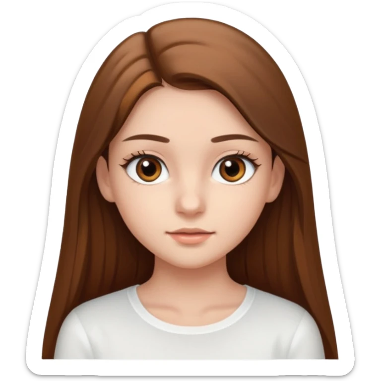 make a teenage 17 year old woman emoji with straight long brown hair and brown eyes with pretty eyelashes wearing a white top  sticker