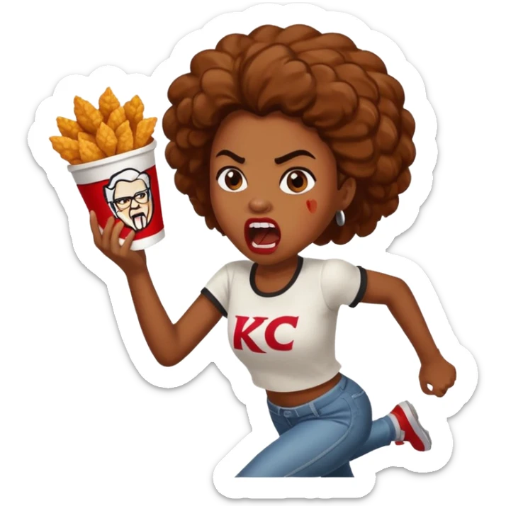 tsion angry black girl ragebait fat running 100 kfc chicken dirty mouth angry bad word sticker