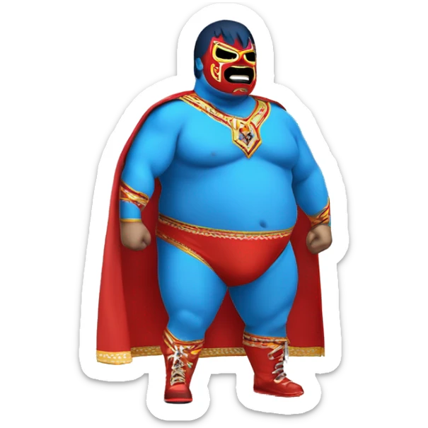 Fat lucha libre wrestler Red and powder blue with red cape and pants blue sticker