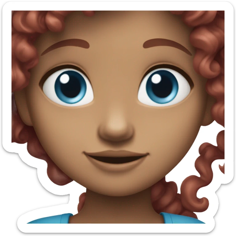 smiling girl with blue eyes and curly burgundy hair ￼ sticker
