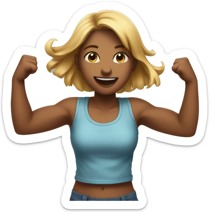 Girl is happy and exited hold her fists near the chest sticker