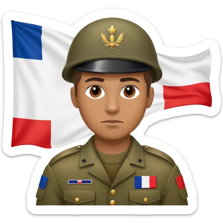 A photorealistic serious soldier with the French flag on his clothes sticker