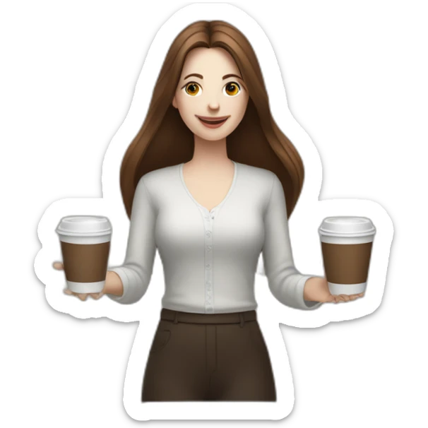 woman juggler with long straight brown hair and pale skin juggling coffee cups and miniature laptops sticker