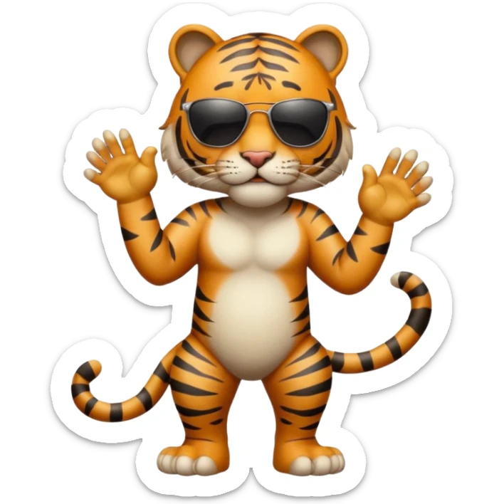 un tigre con gafas oscuras parado en dos patas bravo con la mano en la derecha en la frente sticker