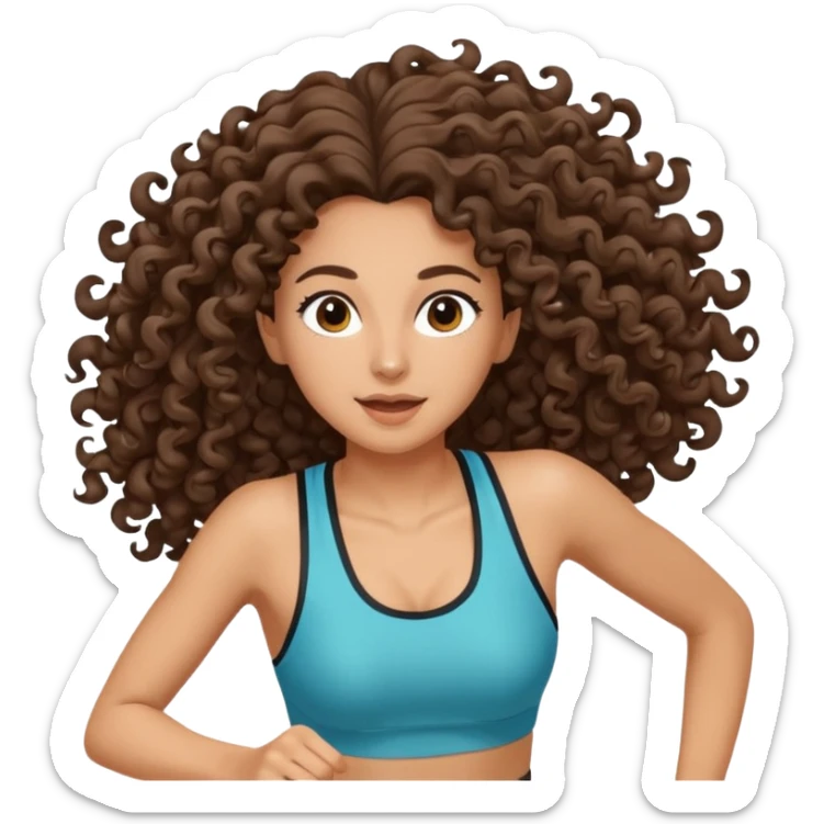 Treino de corrida feminino morena cacheada cabelos cumpridos caindo nas costas sticker