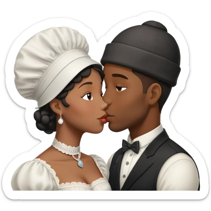 Black couple kissing with the male taller and the female with a bonnet on sticker