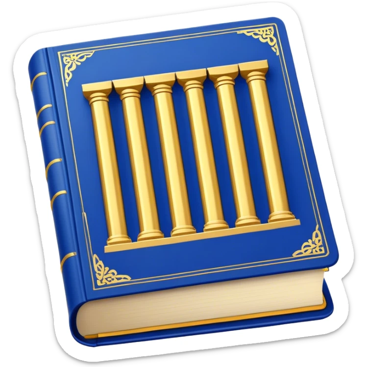 A golden yellow book with royal blue accents, smooth and polished, embossed with a symbol of six pillars, a sun, or a glowing mirror, radiating strength, confidence, and the power of self-worth.  sticker
