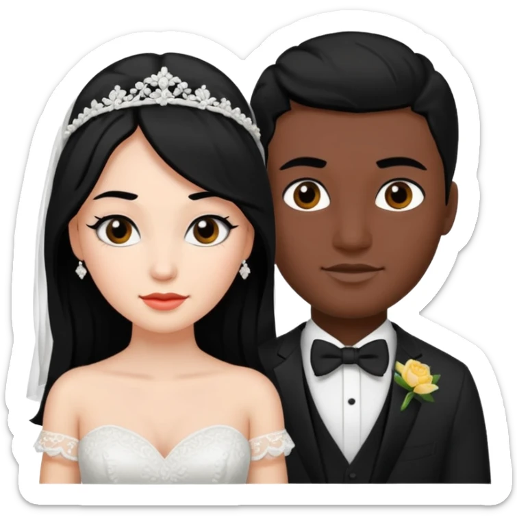 White skin Bride with black hair black eyes and black skin groom with black hair black eyes sticker