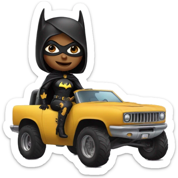 Batgirl in leather, Land yacht monster truck  sticker