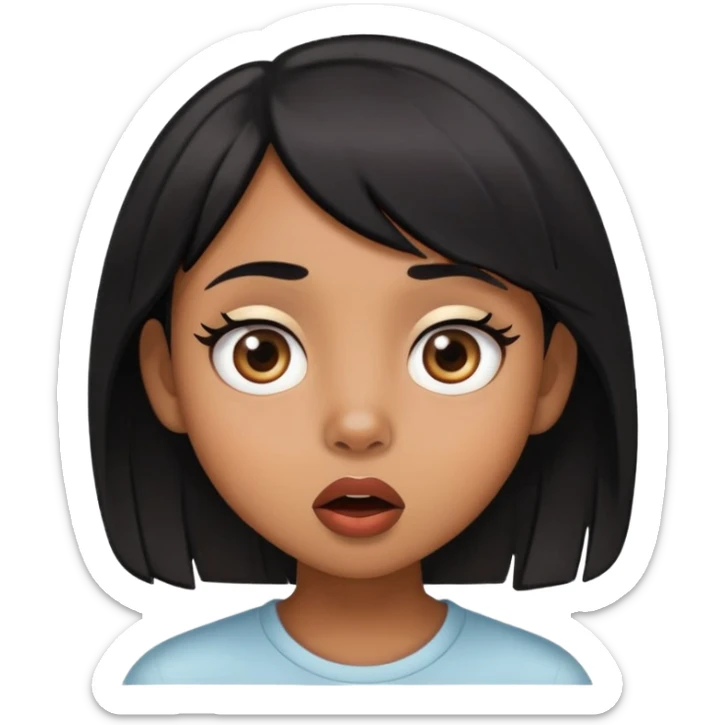 light brown skin girl with small lips, black layered hair, doe eyes, surprised expression sticker