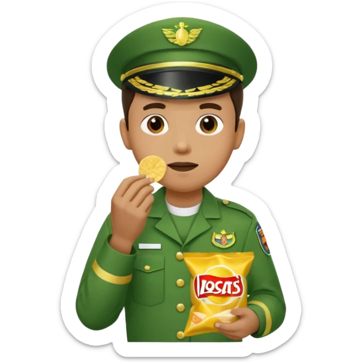 supermarket collegue wearing a green uniform and eating a packet of crisps sticker