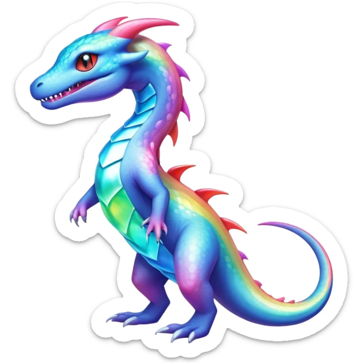 Rainbow crystalic Shiny pastel Salandit-Aurorus-Salazzle-Dragonair-Fakémon-hybrid-creature (full body)  sticker
