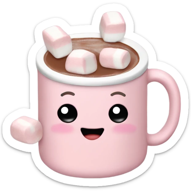 Light Pink mug of hot chocolate with marshmallows  sticker