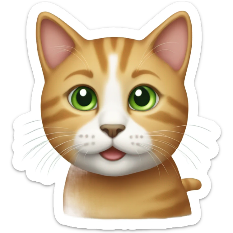 Cute cat emoji. Make the cat have light green eyes and be black with ginger and lighter ginger patches. sticker