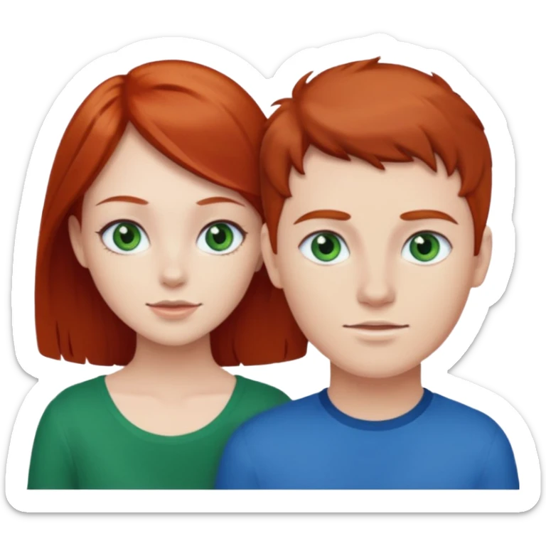 red head girl with brunette boy couple blue/green eyes sticker