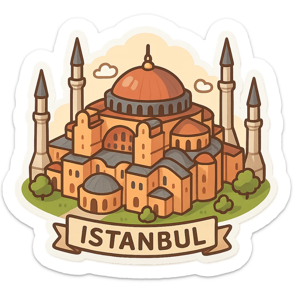 Isometric illustration of Istanbul, featuring photorealistic Hagia Sophia sticker