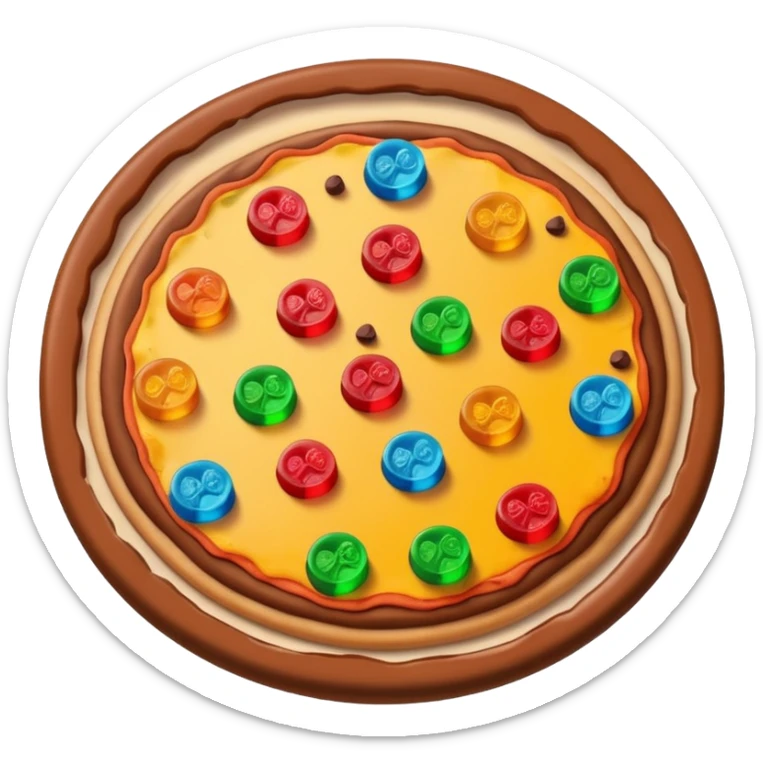 slice of pizza with gummy bears and chocolate candies as toppings sticker