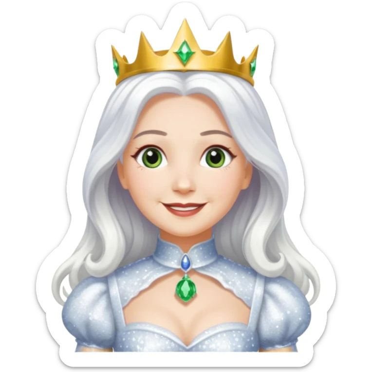Good Witch of the North from the Wizard of Oz with long white hair, white sequin outfit sticker