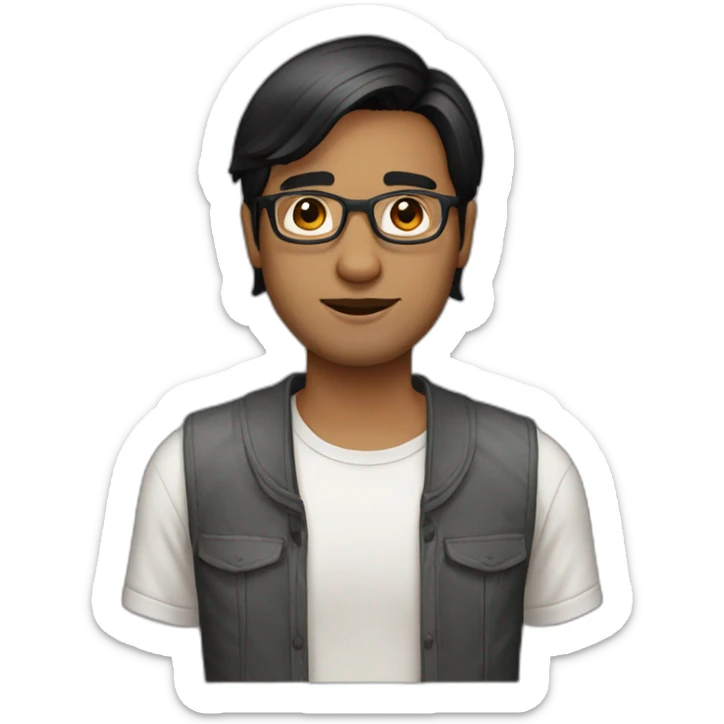 indian guy with fair skin with straight hair with round fully circular glasses black eyes black hair sticker