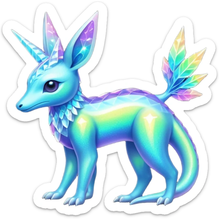 Shiny Exotic Colorful Neon-colored Ethereal Sparkly Amaura-Aurorus-Fakémon-hybrid-creature (full body)  sticker