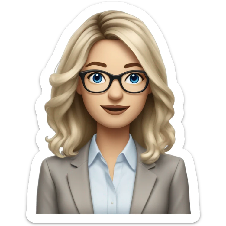 Shoulder length Balayage pale beautiful corporate woman with glasses and blue eyes sticker