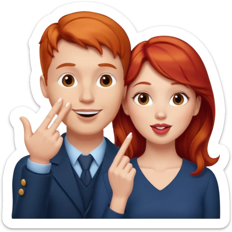 couple consisting of white man and redhead woman blowing eachother a kiss  sticker