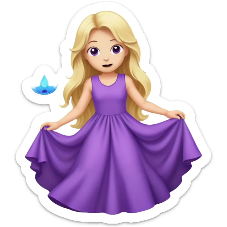 blonde long hair  girl with purple dress, farting gas sticker