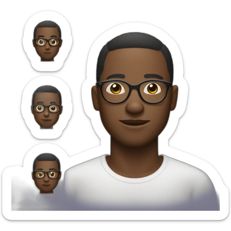 Lights skin African man with short hair in round glasses and a goatte sticker