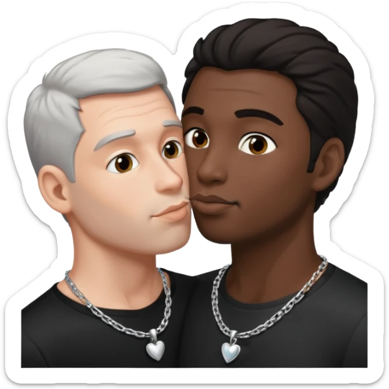 1 White adult male dark hair ,1 black adult male silver necklace, nude,kissing tongue  sticker