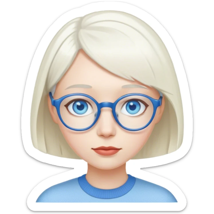 FEMME TEINT PALE AVEC YEUX BLEUS , DES LUNETTES ET DES CHEVEUX BLANCS AU CARRE sticker