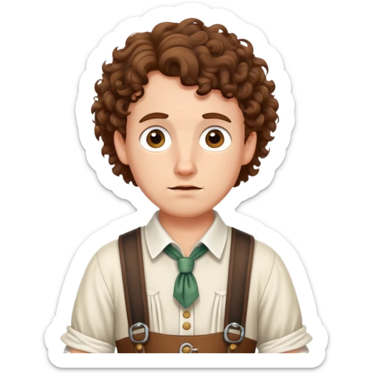 German person with brown curly hair in typical Bavarian clothing (lederhosen) shrugging and looking lost sticker