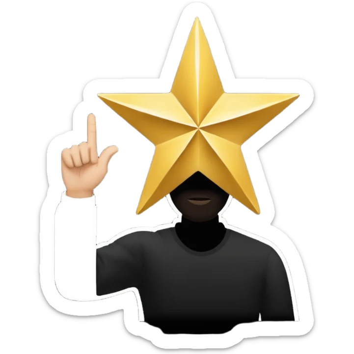 Gold star with silhouette of man pointing up into the air sticker